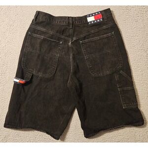 Vintage Tommy Jeans Mens Black Denim Carpenter Shorts Size 34 Black 1999 90s